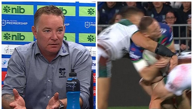 Adam O'Brien talking after the game and Leo Thompson’s tackle.