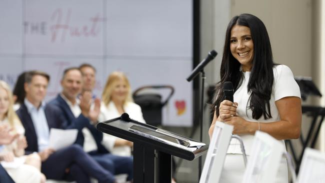 Leila Abdallah speaks at the Steps for Forgiveness event, The Botanical Gardens, Sydney. Picture: Damian Shaw