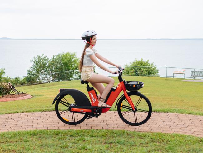 Veruschka Warde enjoys a Darwin eBike, which is set to be launched in Darwin early next month. Picture: Supplied