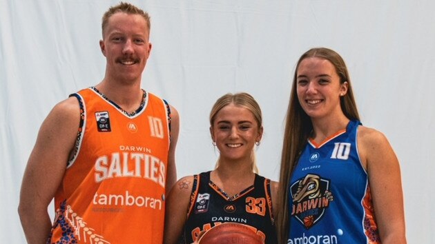 Sibling trio Toby, Maddy and Zoe Campbell sign on as Salties for 2024. Picture: Contributed.