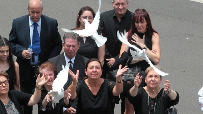 White doves are released in memory of Jessica Falkholt. Picture: AAP Image/Ben Rushton