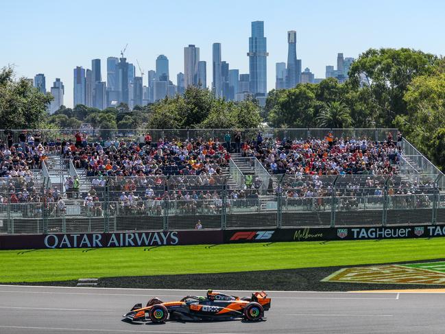 Lando Norris around the Albert Park track at this year’s Australian Grand Prix. Picture: AP