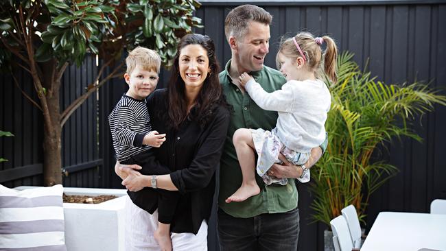 Robert and Clio Ellis, with kids Tristan and Zadie, are selling a unique Newtown home on Camden St. Picture: Adam Yip