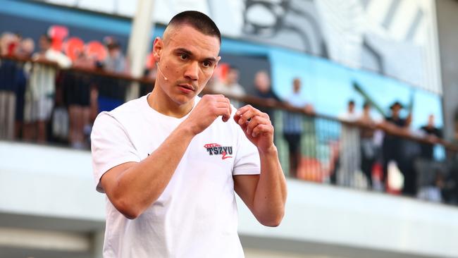 Tim Tszyu shadow boxes ahead of Sunday’s showdown with Mexican Carlos Ocampo.