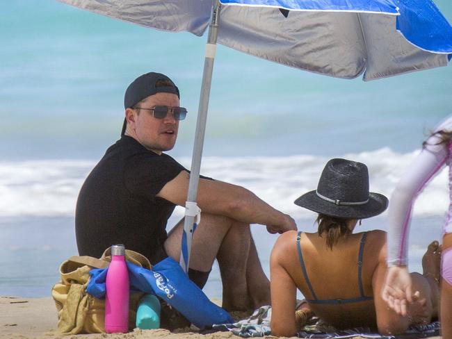 Matt Damon and wife Luciana Barosso at Byron Bay yesterday. Picture: Media-Mode.com