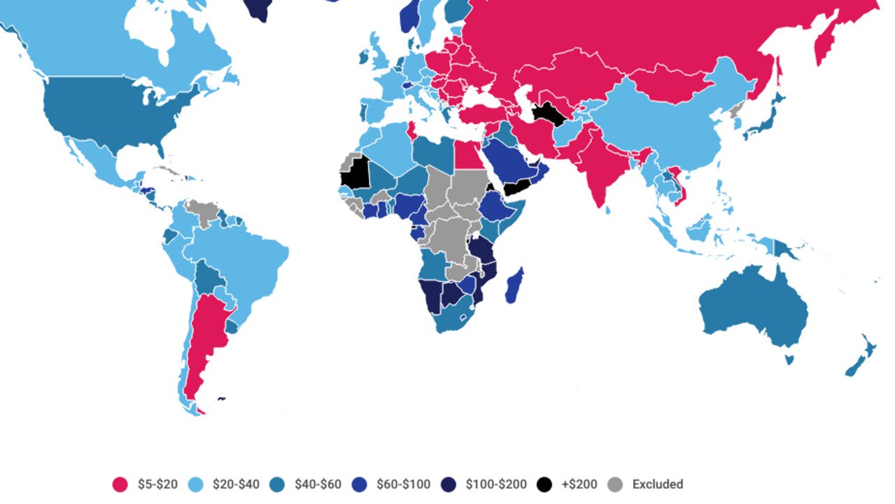 A map of internet by price shows the cheapest internet is primarily in the old Soviet Union regions, but this doesn't mean it's good quality or even affordable for the people who live there.