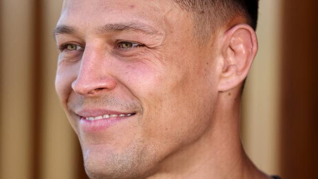 PENRITH, AUSTRALIA - OCTOBER 01: Scott Sorensen of the Panthers speaks to the media following a Penrith Panthers NRL training session at BlueBet Stadium on October 01, 2024 in Penrith, Australia. (Photo by Brendon Thorne/Getty Images)