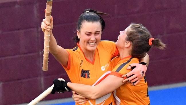 Kendra Fitzpatrick celebrates her first goal for the Brisbane Blaze