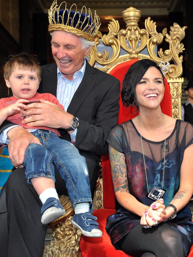 2011: Mick Malthouse (with grandson Zac, and Ruby Rose. Picture: HWT