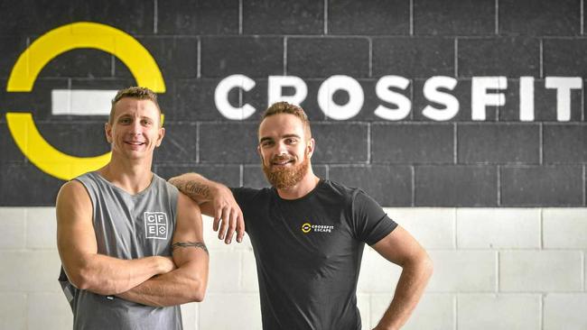 Troy Robinson and Travis Williams own the new Cross Fit gym called CrossFit Escape on Side Street in West Gladstone. Picture: Matt Taylor GLA020619XFIT
