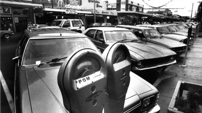 Shops along Wells St, Frankston in 1990. Picture: HWT Library