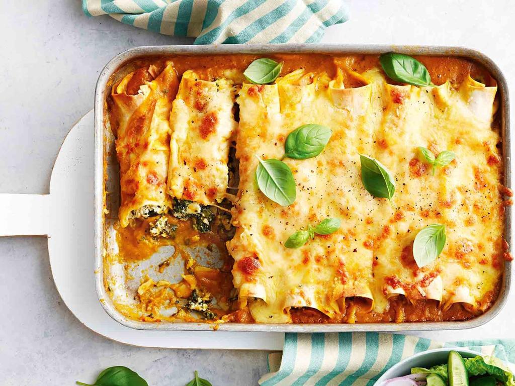 Easy pumpkin, spinach and ricotta cannelloni. Picture: Supplied