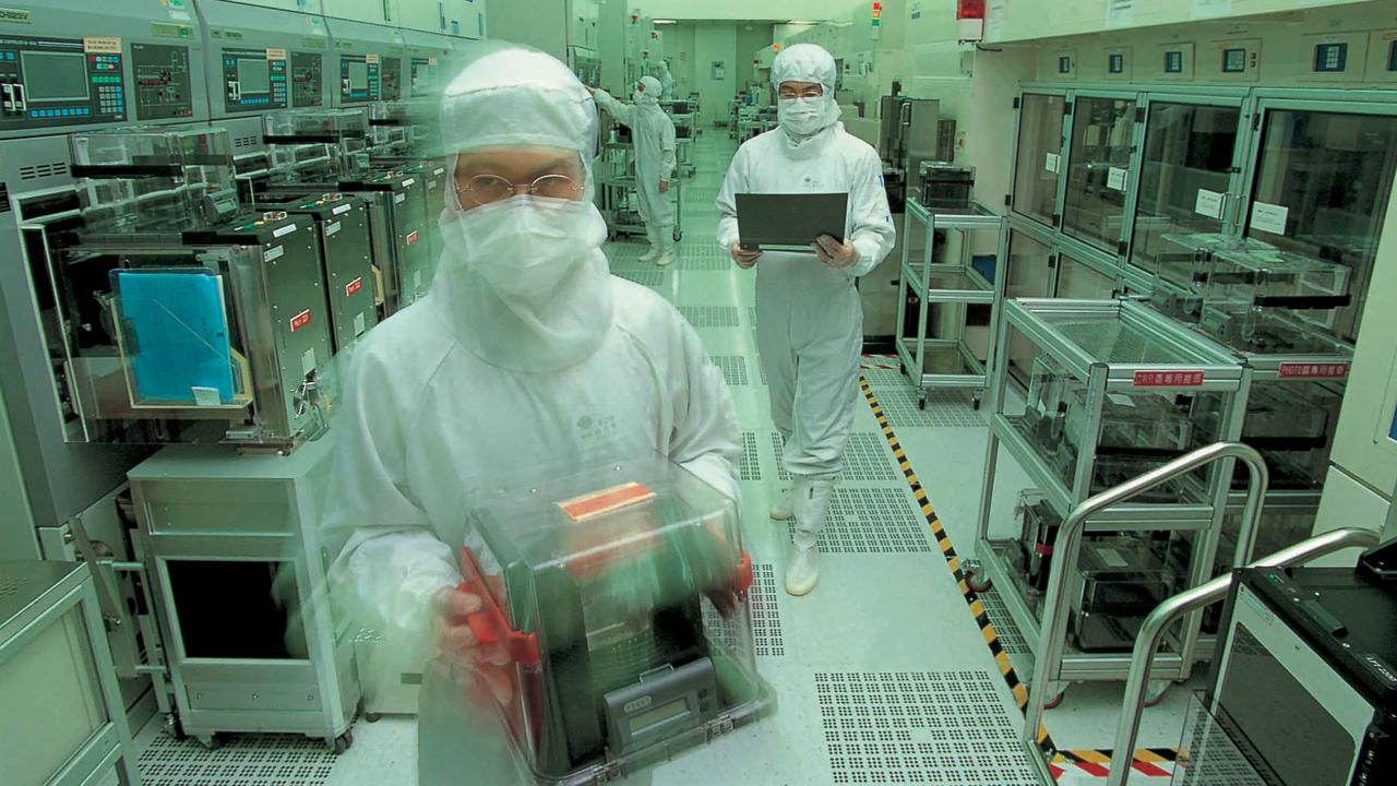 Workers at TSMC’s foundry in Taiwan. TSMC makes the most advanced computer chips in the world and has a big range of clients including Apple, Intel, AMD and Broadcom. Source: Taiwan Semiconductor Manufacturing Co Ltd