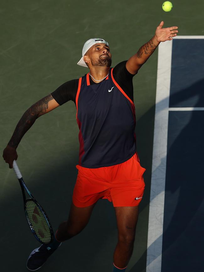 And while Kyrgios has declared he wants to win another doubles title, he is now shifting his focus to his fourth-round singles match. Picture: AFP.