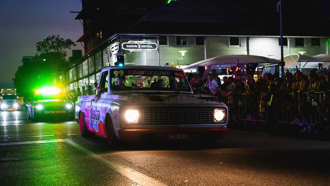 Thousands of racing fans welcomed the Night Transporter Convoy into the Darwin CBD ahead of the 2023 Darwin Supercars. Picture: Pema Tamang Pakhrin