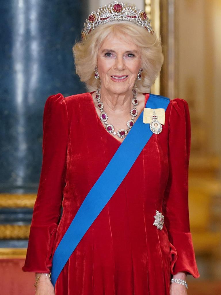 Queen Camilla arrives for a State Banquet at Buckingham Palace. Picture: AFP