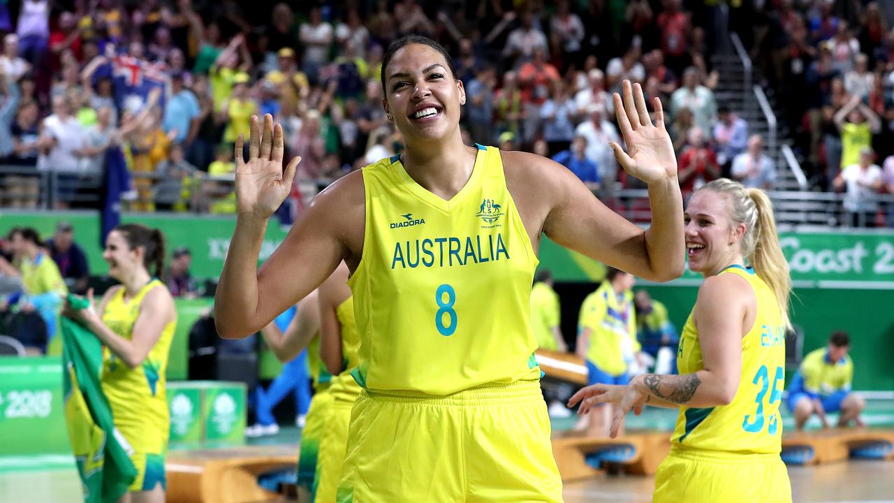 Australia's Elizabeth Cambage celebrates winning in the Women's Gold Medal Game on the Gold Coast. Photo by Martin Rickett/PA Images via Getty Images