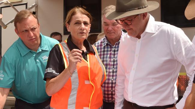 Prime Minister Anthony Albanese with Premier Steve Miles, Member for Townsville Scott Stewart and Townsville Mayor Jenny Hill vist the temporary waste disposal site at Lou Lister Park after Cyclone Kirrily. Picture: Evan Morgan