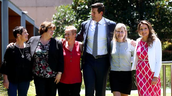 Mr Roberts-Smith at the Save Our Heros Summit in November with mothers of young veterans who committed suicide after serving. L-R: Glenda Weston, Colleen Pillen, Jan Hewitt, Julie-Ann Finney and Nikki Jamieson. Picture: Toby Zerna