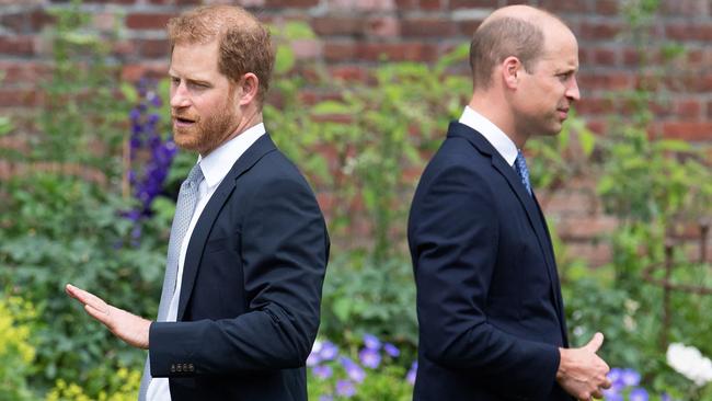 Prince Harry and Prince William at the unveiling of a statue of their mother, Princess Diana, at Kensington Palace in London in 2021. Picture: AFP