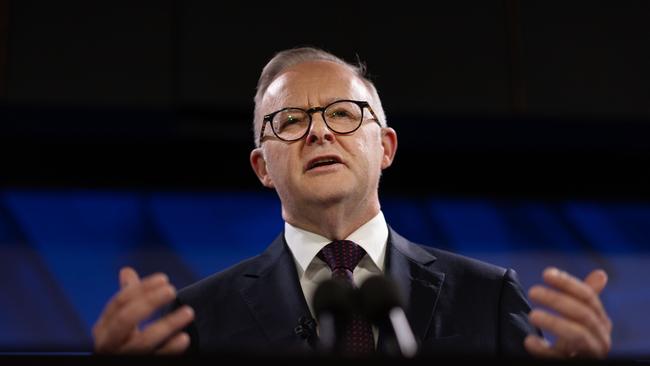 Anthony Albanese speaks at the National Press Club of Australia, in Canberra. Picture: NCA NewsWire / Gary Ramage