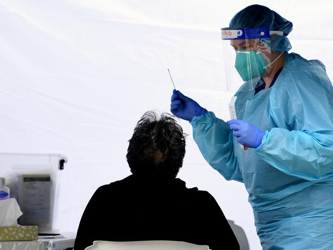 People being swabbed at a COVID-19 testing site at Rushcutters Bay in Sydney. Picture: NCA NewsWire/Joel Carrett