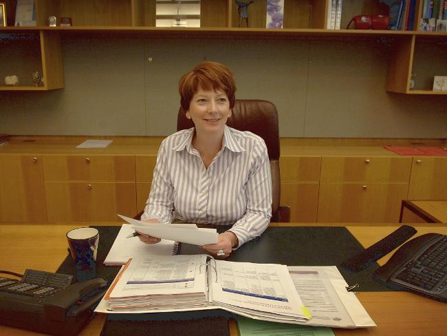 <p>Ms Gillard settles in as Deputy Prime Minister in Canberra. She also took on three portfolios: Minister for Employment and Workplace Relations, Minister for Education and Minister for Social Inclusion. Picture: Ray Strange</p>