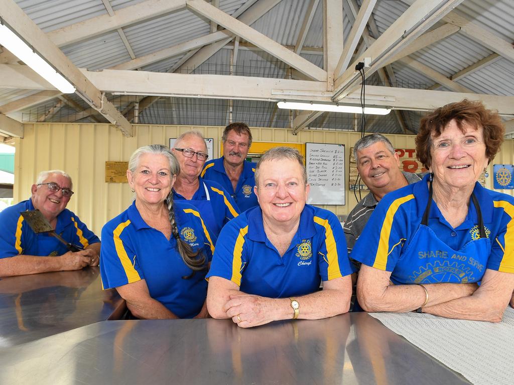 Lismore Rotary Club serving up choice steak sangas and more at the Lismore Show, with Chris and Mary Bell, Cheryl and Robert Hicks, Carol Wheatley, Rod Sproule, and Scott Barker. Picture: Cath Piltz