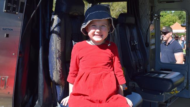 Vera in the back seat of the CapRescue helicopter