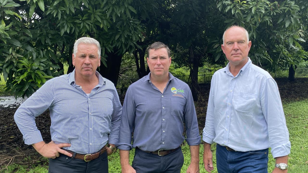 Burdekin MP Dale Last, QCAR chair Christian Lago and primary industries minister Tony Perrett in Ayr.