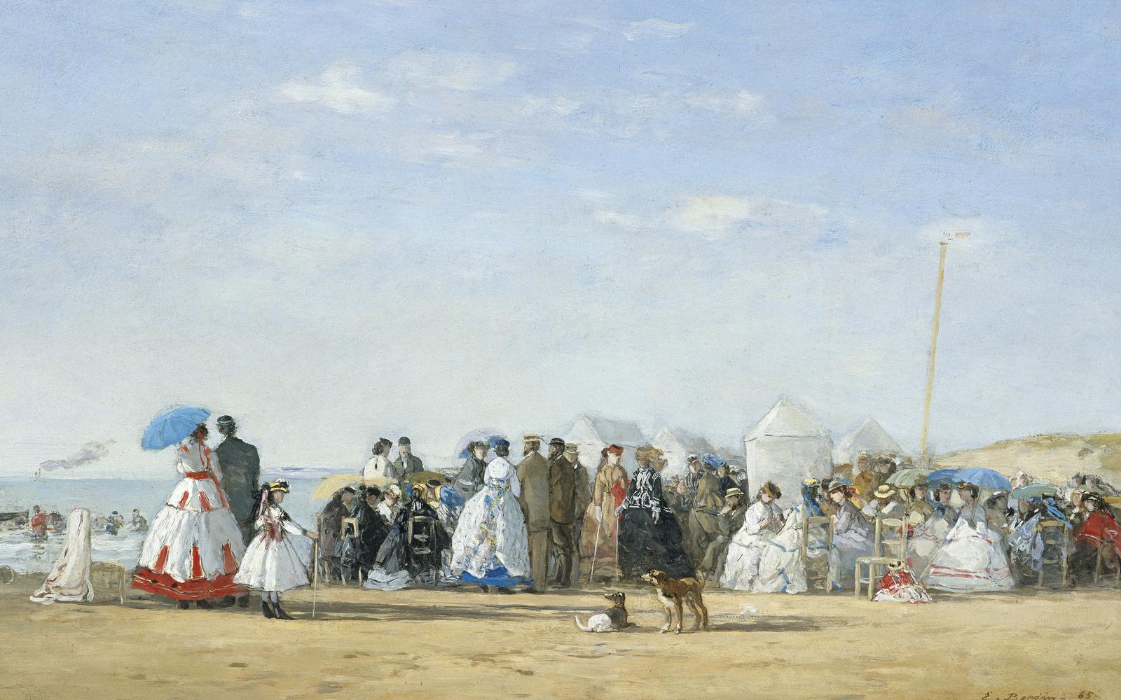 Fashionable figures on the beach (1865) by Eugène Louis Boudin of the Barbizon movement. Picture: Museum of Fine Arts, Boston
