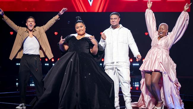 The Voice Australia’s top four: Lachie Gill, Faith Sosene, Jordan Tavita and Thando Sikwila. Picture: Seven Network