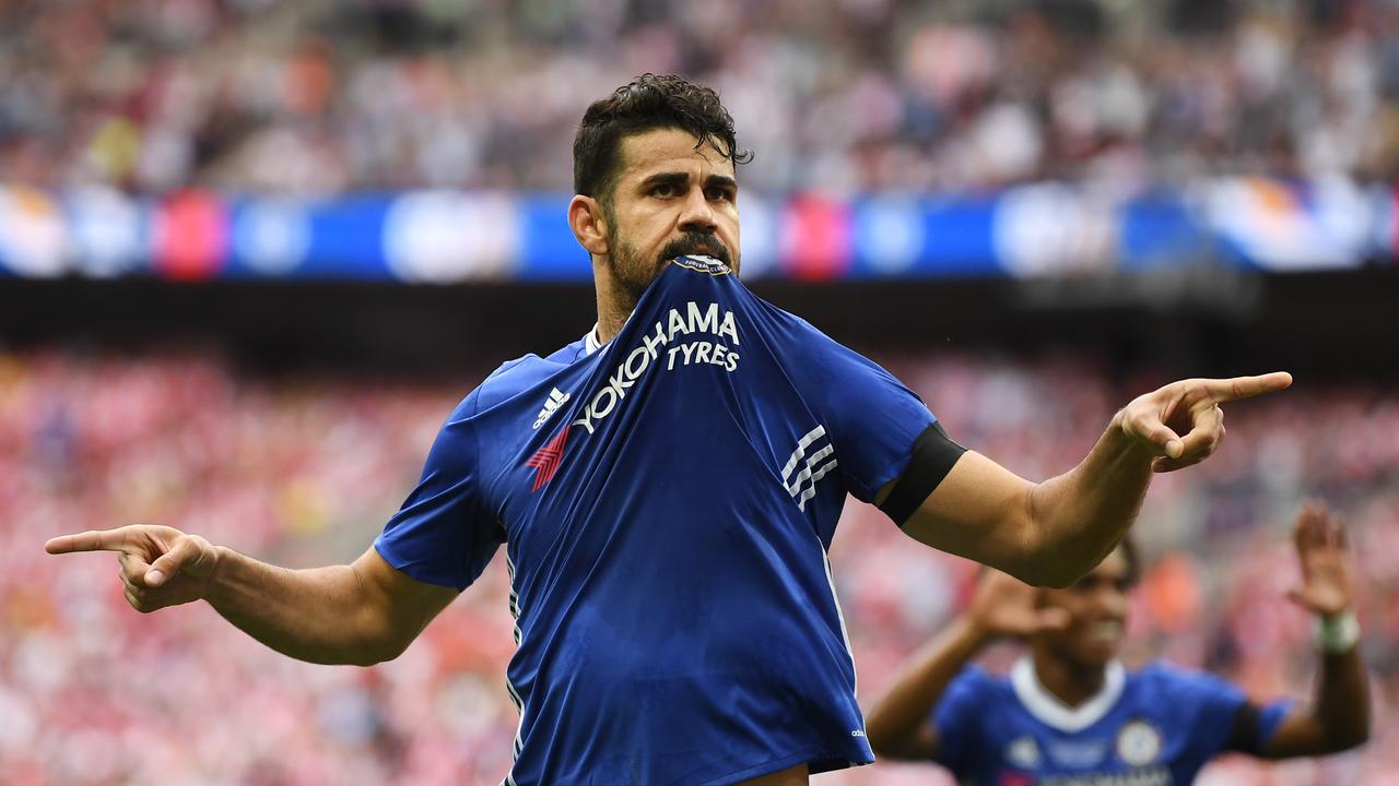 LONDON, ENGLAND – MAY 27: Diego Costa of Chelsea celebrates scoring his sides first goal during the Emirates FA Cup Final between Arsenal and Chelsea at Wembley Stadium on May 27, 2017 in London, England. (Photo by Mike Hewitt/Getty Images)