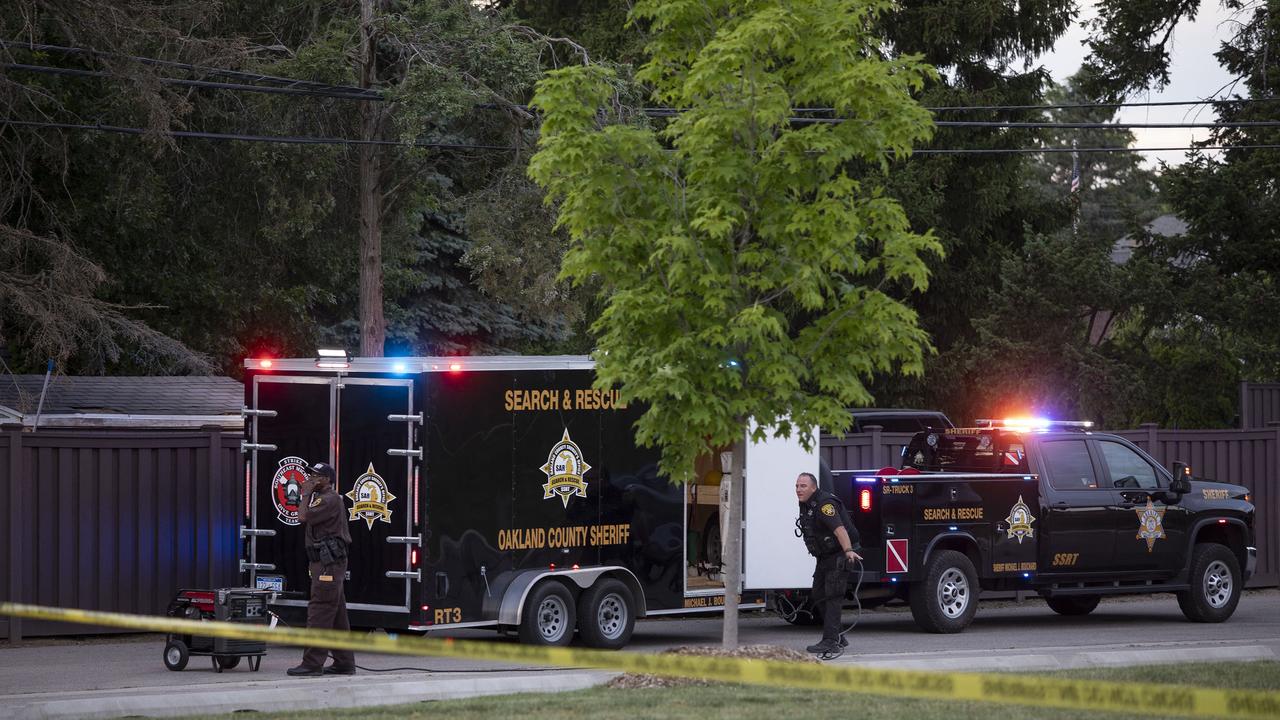 Police investigate the scene of a shooting at the Brooklands Plaza Splash Pad near Detroit in Michigan. Picture: Getty Images via AFP.