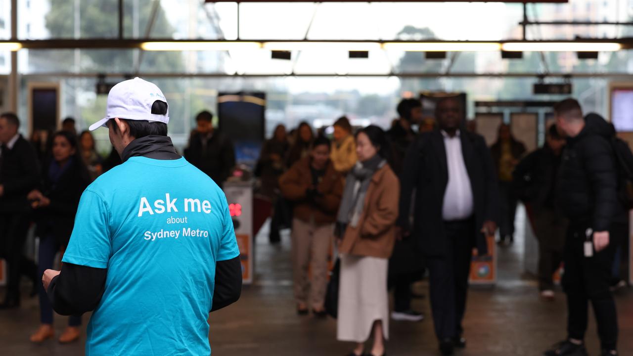 Information staff at St Leonards train station on Monday morning. Picture: Rohan Kelly