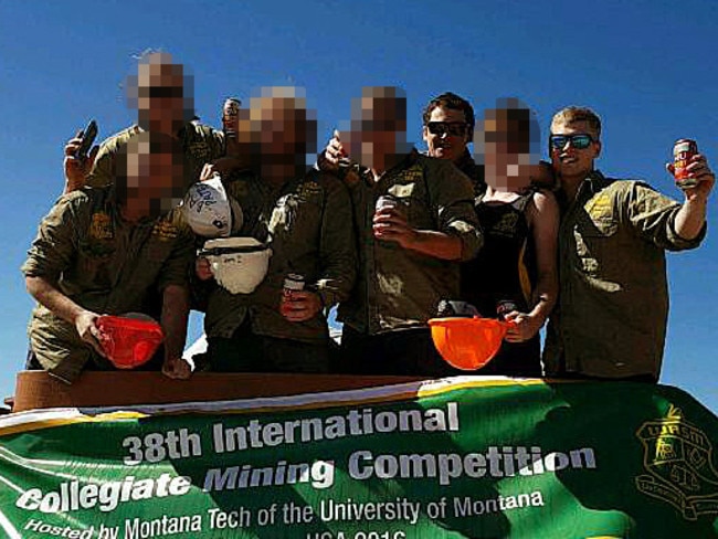 Two students from the Western Australian School of Mines, Toben Clements (far right) and Jake Rovacsek (third right) are in hospital.