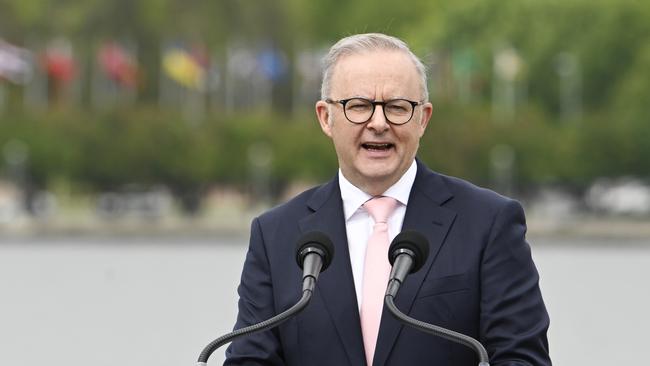 Prime Minister Anthony Albanese during the National Citizenship and Flag Raising Ceremony. Picture: NewsWire / Martin Ollman