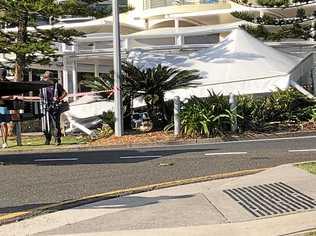 DAMAGE: A vehicle ploughed into cracked pepper Mooloolaba on Saturday moring during breakfast period. Picture: Contributed