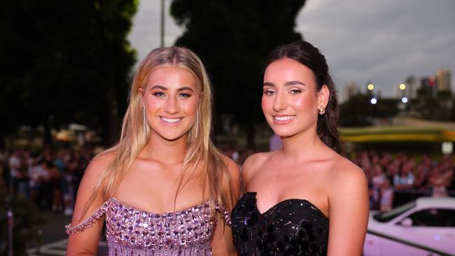 Sarah Elliott and Jessika Barac at the Emmanuel College class of 2025 formal at HOTA for Gold Coast at Large. Picture, Portia Large.