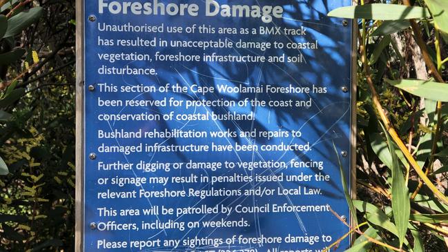 Council is unhappy at the construction of unofficial bike tracks on the foreshore in Cape Woolamai.