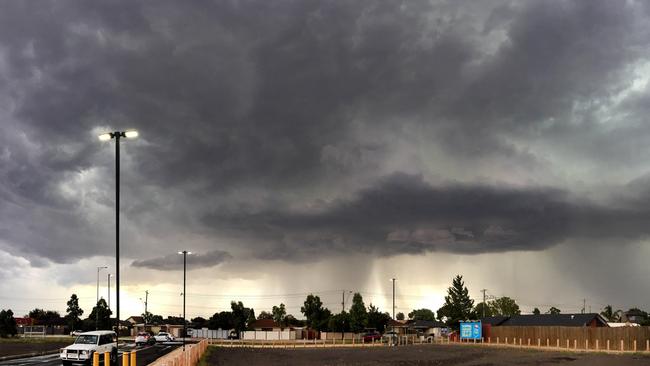 A panoramic photo of the storm moving over Caroline Springs heading west. Picture: David Caird