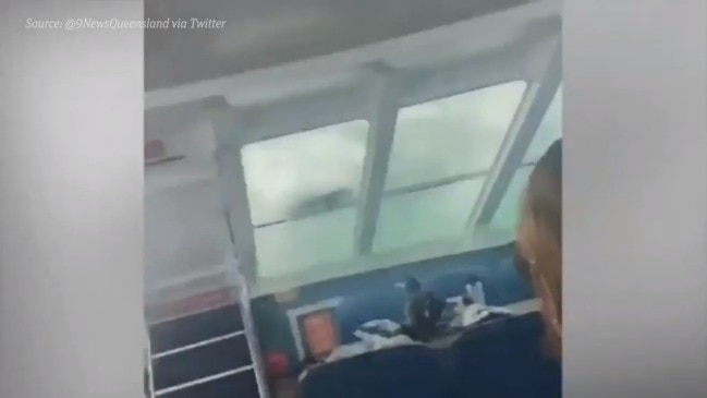 Whale watching boat hit with massive waves