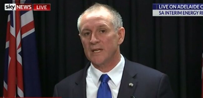 South Australian Premier Jay Weatherill looked rattled during a press conference on last week’s statewide blackout, writes Daniel Wills. Photo: Sky News Australia.