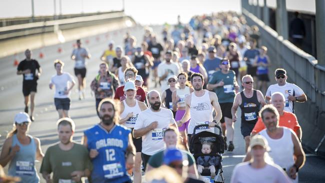 Competitors during Run the Bridge at Hobart. Picture: Chris Kidd