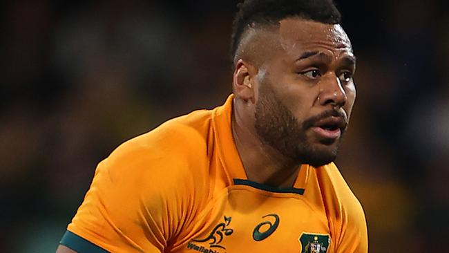 SYDNEY, AUSTRALIA - JULY 16: Samu Kerevi of the Wallabies in action during game three of the International Test match series between the Australia Wallabies and England at the Sydney Cricket Ground on July 16, 2022 in Sydney, Australia. (Photo by Mark Kolbe/Getty Images)