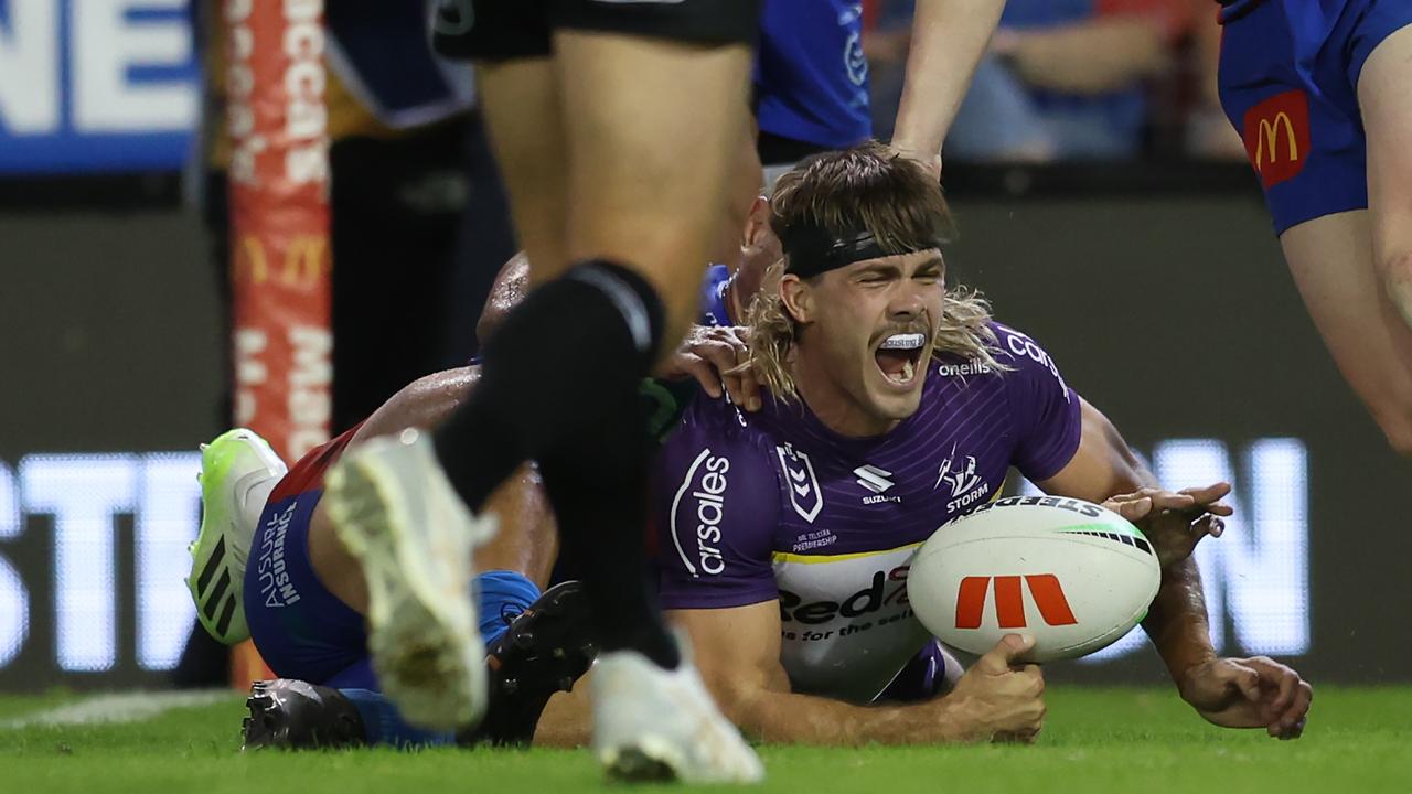 Ryan Papenhuyzen of the Storm scores a try. Picture: Scott Gardiner/Getty Images