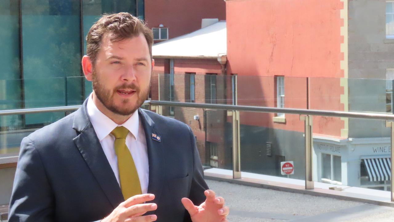 Liberal MP Felix Ellis speaks to the media at Parliament Square in Hobart on Wednesday, March 12, 2025.