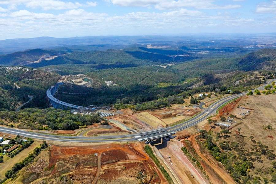 The arch bridges that carry the New England Highway over the Toowoomba Second Range Crossing are now complete. Picture: Above Photography PTY LTD