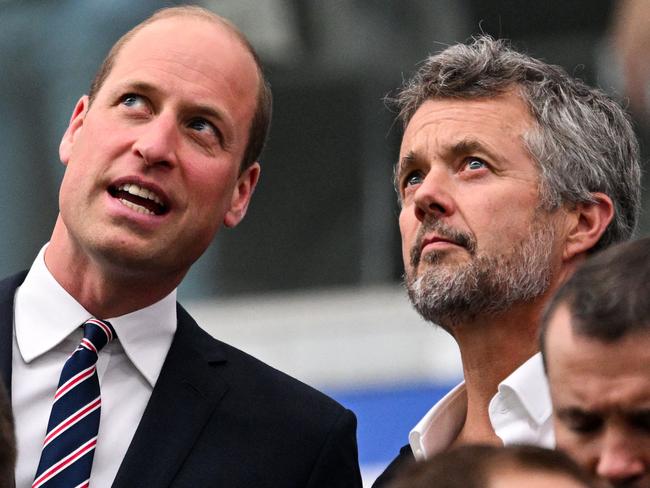 Britain's Prince William, Prince of Wales (L) and King of Denmark Frederik X (R) attend the UEFA Euro 2024 Group C football match between Denmark and England at the Frankfurt Arena in Frankfurt am Main on June 20, 2024. (Photo by Kirill KUDRYAVTSEV / AFP)