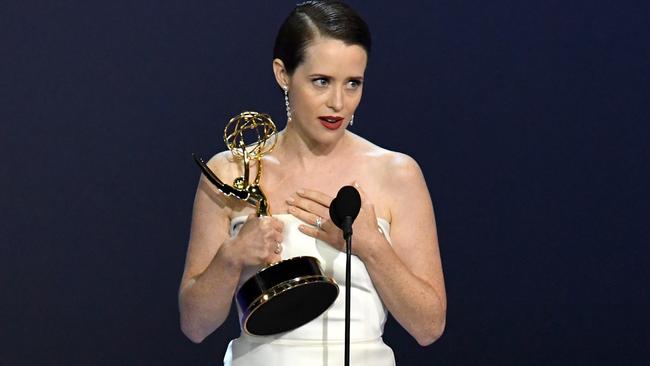 Claire Foy accepts one of the night’s biggest awards. Picture: Getty